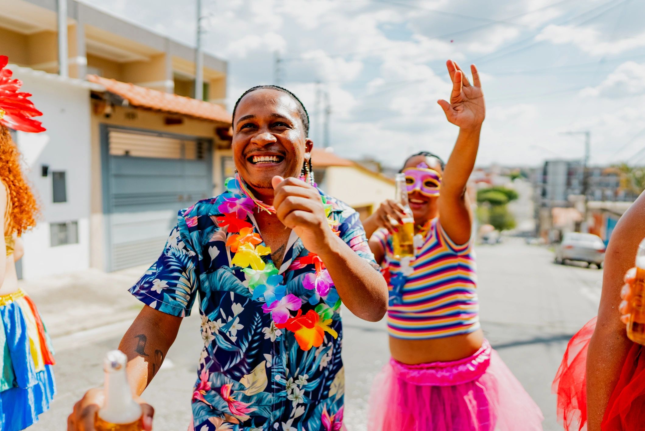 People enjoying a lively outdoor dance social